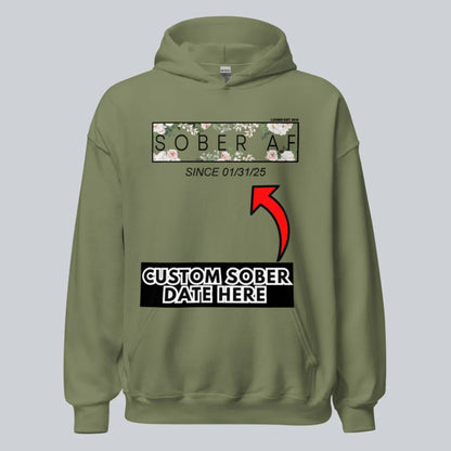 Recovery Hoodie | Women's Sober AF Flower Hoodie with Custom Date