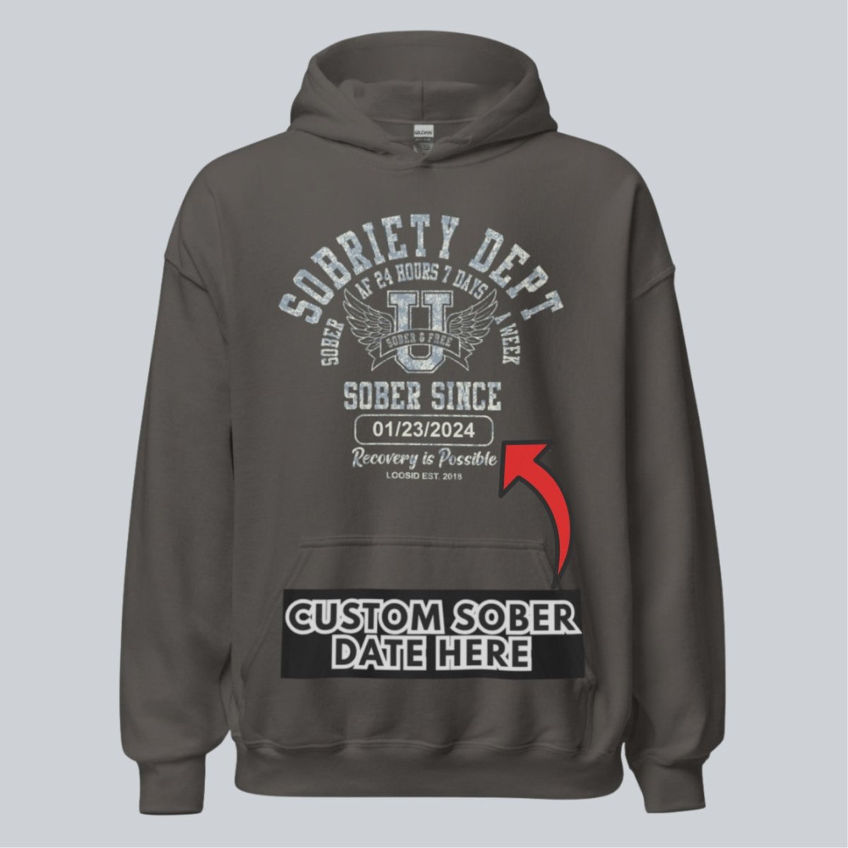 Recovery Hoodie | Sobriety Dept Hoodie with Custom Sobriety Date