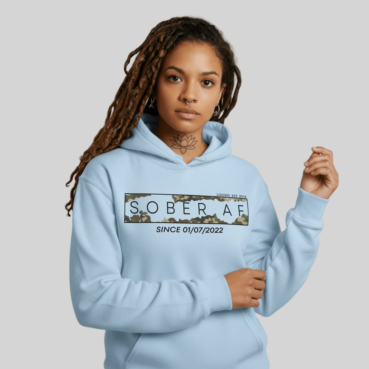 Recovery Hoodie | Unisex Sober AF Camo Hoodie with Custom Sober Date