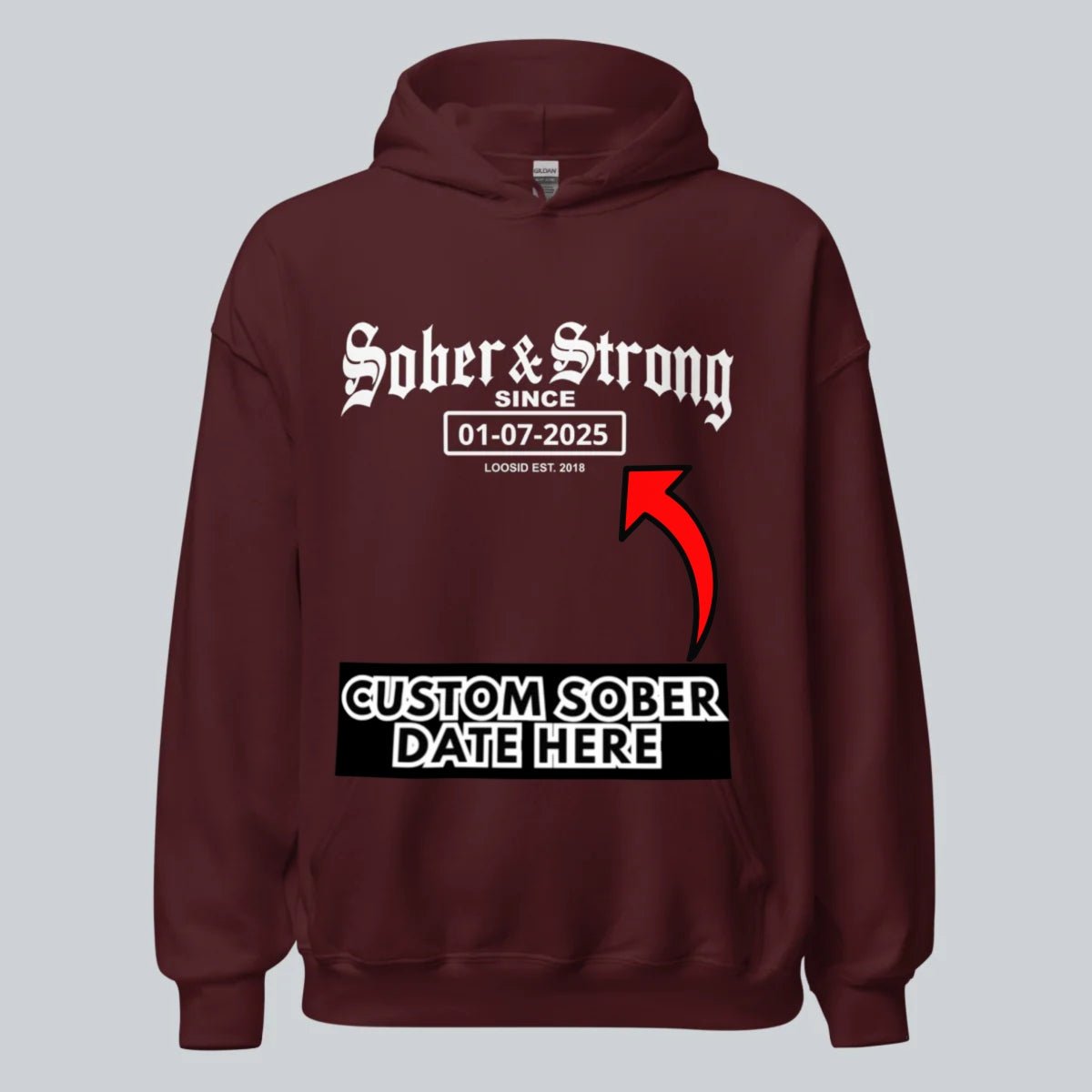 Recovery Hoodie | Women’s Old School Sober & Strong Hoodie with Custom Date