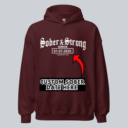 Recovery Hoodie | Women’s Old School Sober & Strong Hoodie with Custom Date