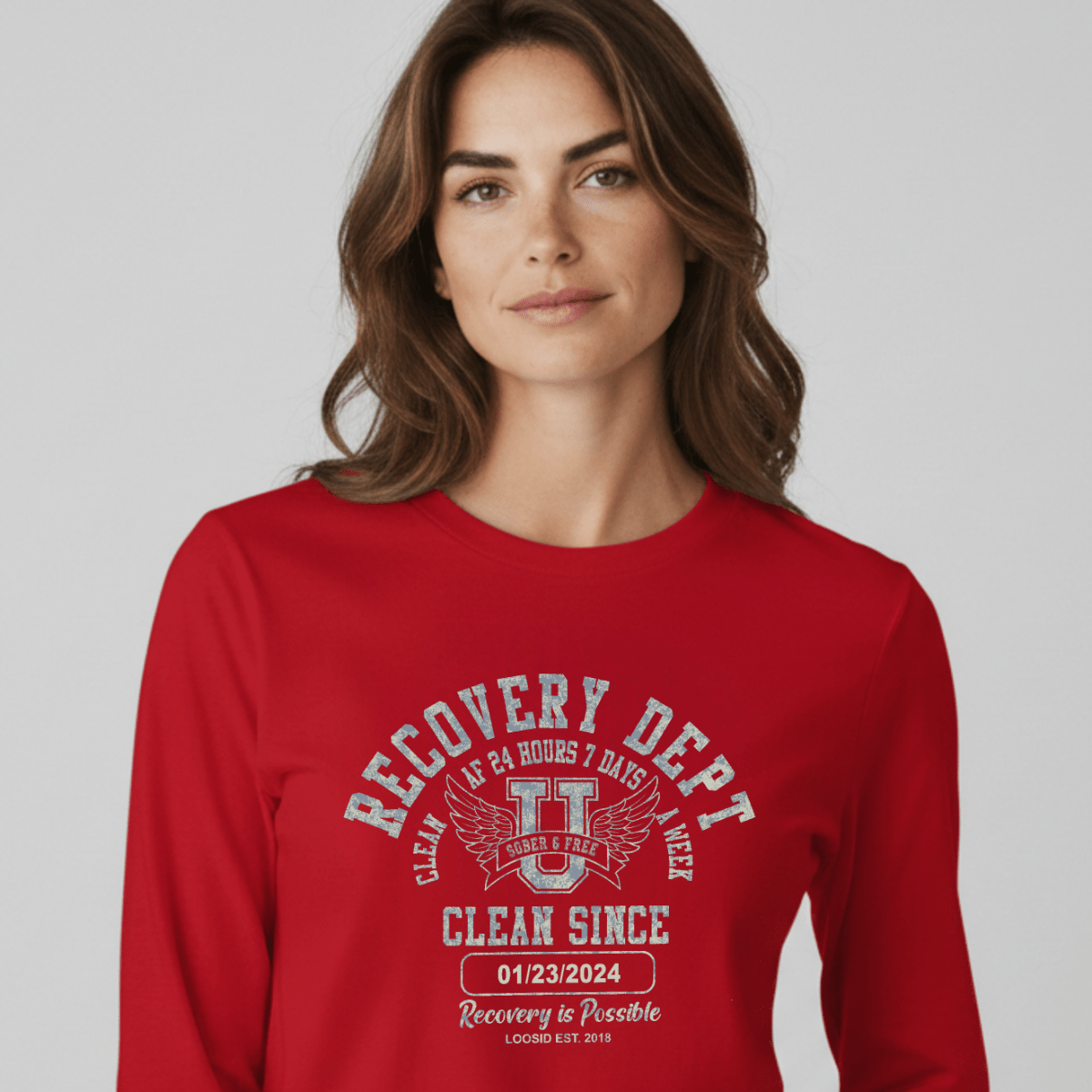 Recovery Dept 24/7 Long Sleeve T-shirt with Custom Recovery Date | Clean Shirt