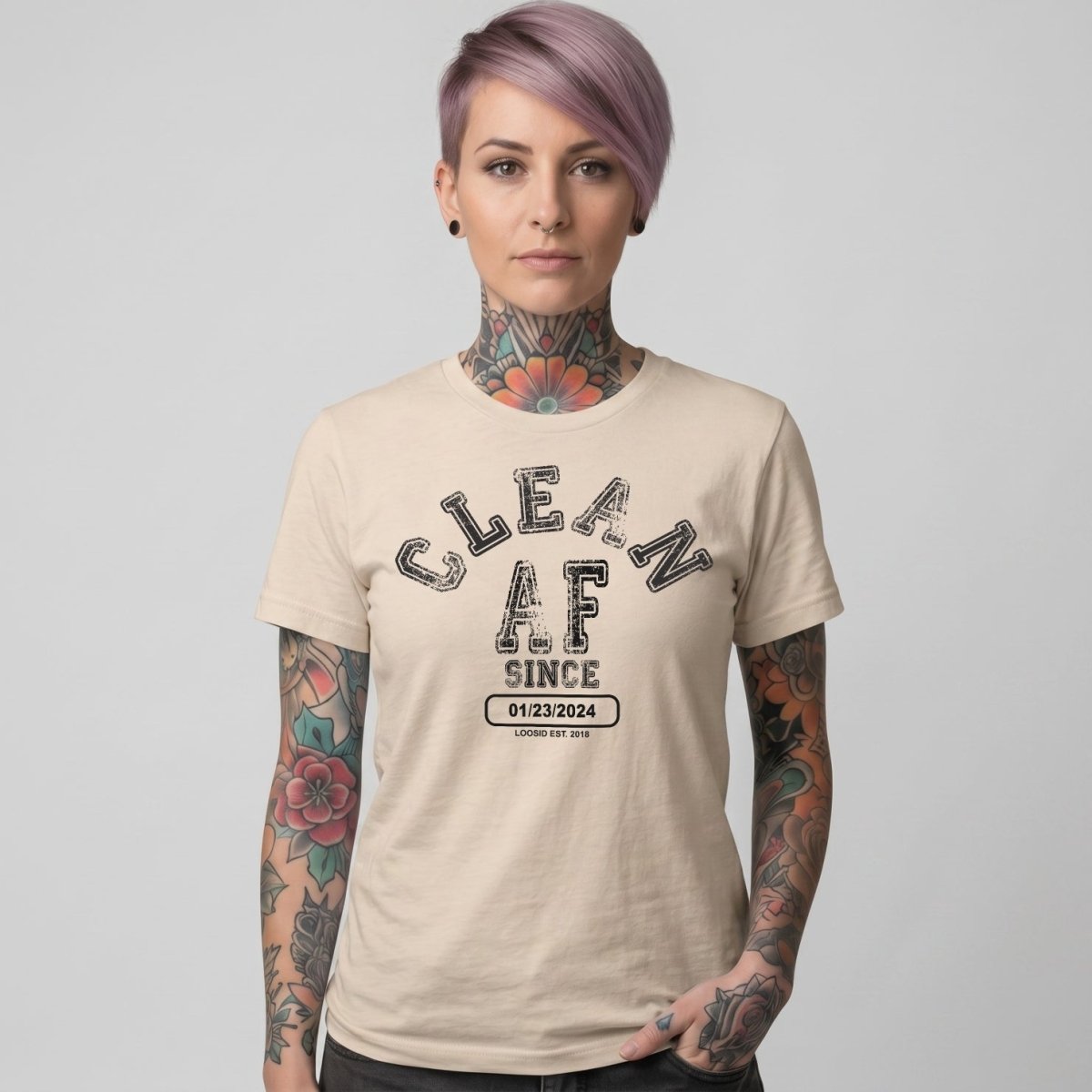 Clean AF Since Clean Sober T Shirt lifestyle view (view 25)