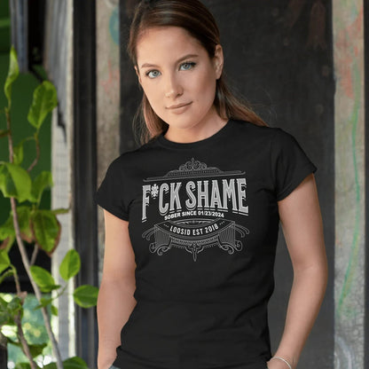 F*ck Shame Sober T Shirt close-up view (view 2)