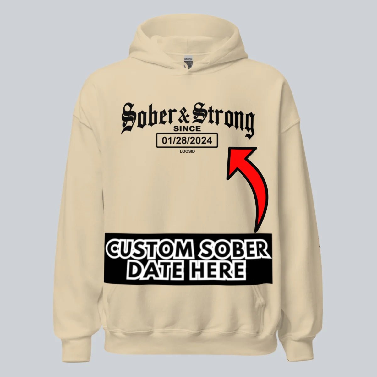 Sober & Strong Old School Recovery Hoodie close-up view (view 32)