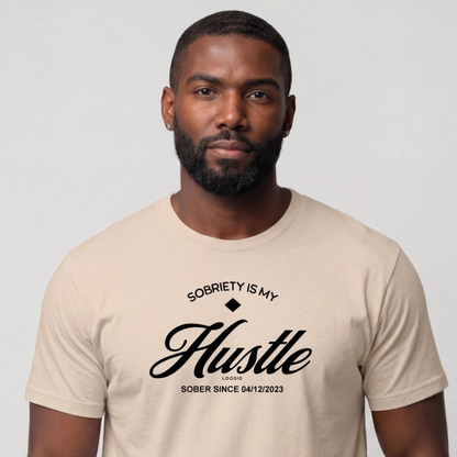 Hustle Men's Relaxed Sober T Shirt w/Personalize Sober Date