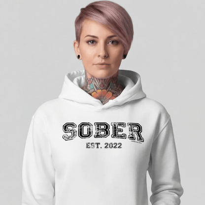 Sober Est. Hoodie w Personalized Sobriety Year Recovery Hoodie lifestyle view (view 25)
