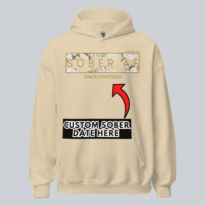 Recovery Hoodie | Women's Sober AF Flower Hoodie with Custom Date