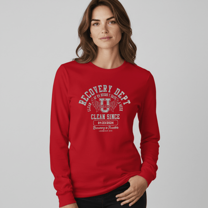 Recovery Dept 24/7 Long Sleeve T-shirt with Custom Recovery Date | Clean Shirt
