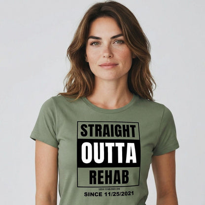 Straight Outta Rehab Sober T Shirt fit detail (view 9)