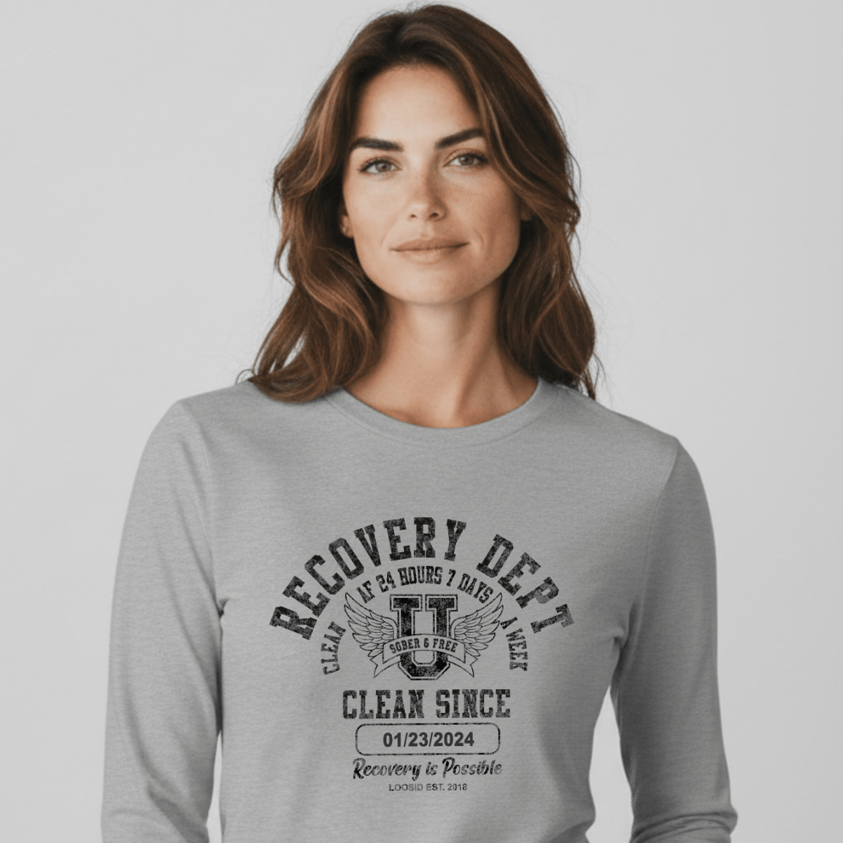 Recovery Dept 24/7 Long Sleeve T-shirt with Custom Recovery Date | Clean Shirt