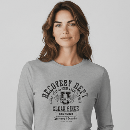 Recovery Dept 24/7 Long Sleeve T-shirt with Custom Recovery Date | Clean Shirt