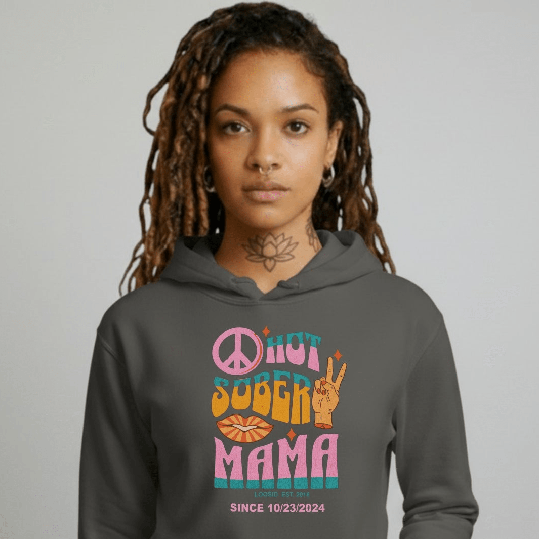 Hot Sober Mama Recovery Hoodie fit detail (view 19)