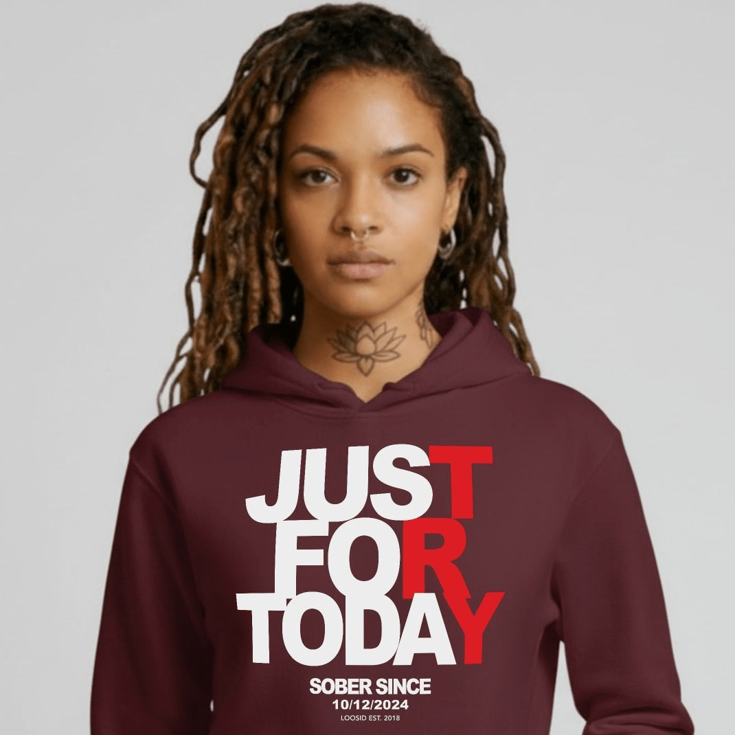 Just For Today Women's Custom Sobriety Date Recovery Hoodie packaging detail (view 28)