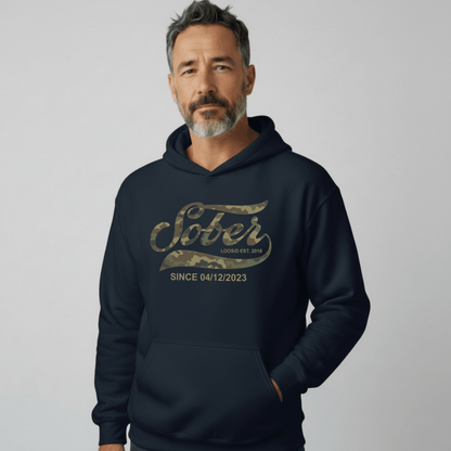 Recovery Hoodie | Unisex Sober Since Camo Hoodie with Personalized Date