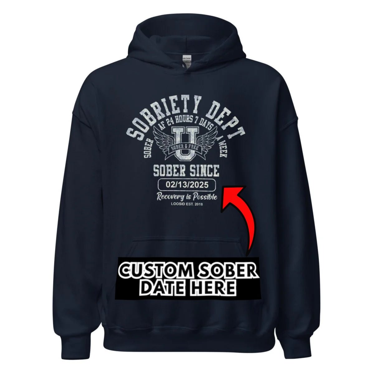 Recovery Hoodie | Sobriety Dept Hoodie with Custom Sobriety Date