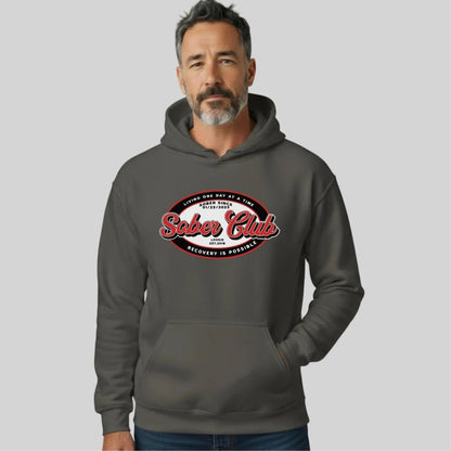 Sober Club Badge Unisex Hoodie with Custom Sobriety Date