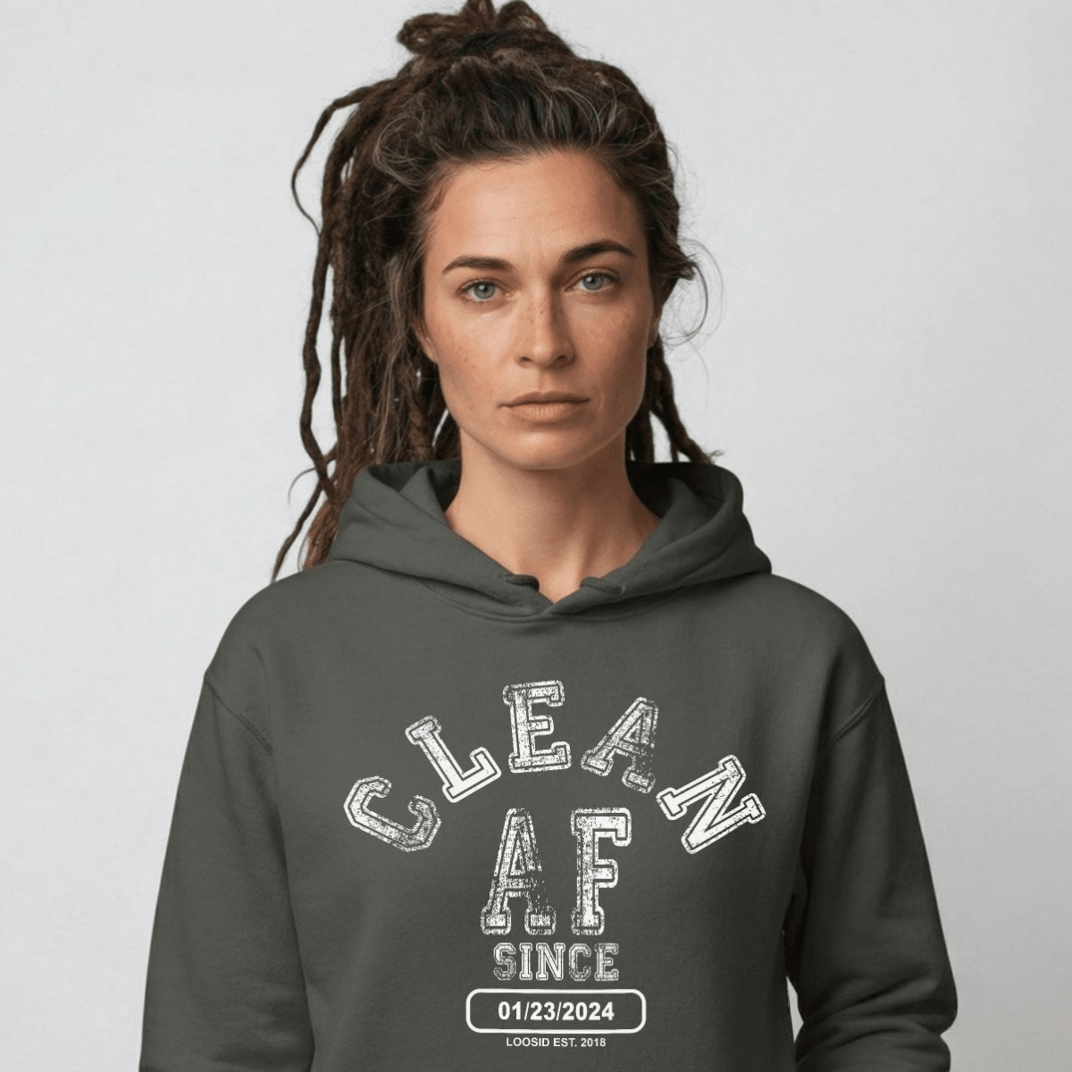Clean AF Since Recovery Hoodie close-up view (view 12)