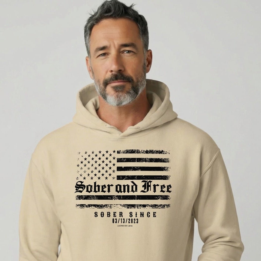 Recovery Hoodie | Sober and Free Custom Sobriety Date Hoodie
