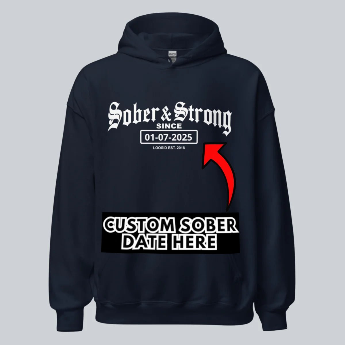 Recovery Hoodie | Women’s Old School Sober & Strong Hoodie with Custom Date