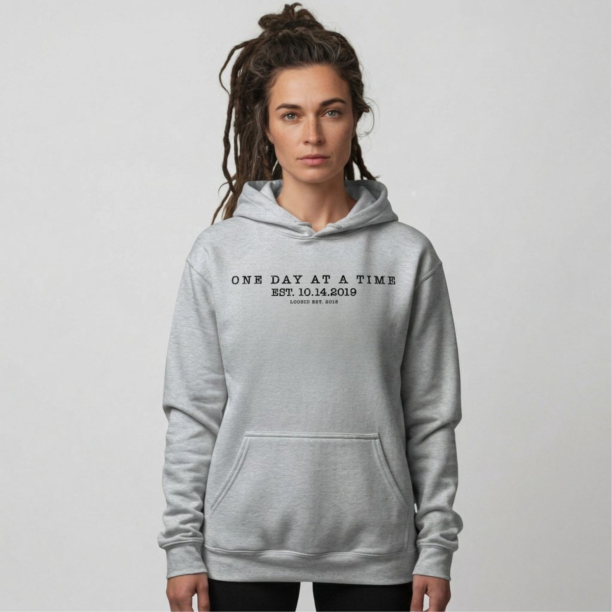 One Day At a Time Recovery Hoodie back view (view 7)