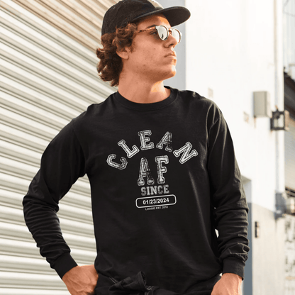 Clean AF Since Long Sleeve Sober T Shirt close-up view (view 2)