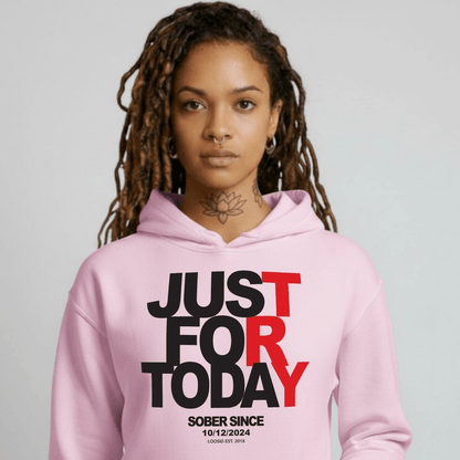 Just For Today Women's Custom Sobriety Date Recovery Hoodie packaging detail (view 48)