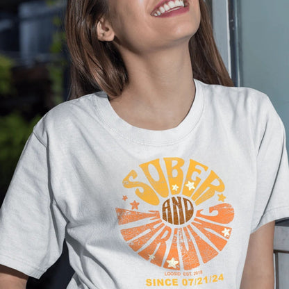 Sober and Thriving Sober T Shirt close-up view (view 2)