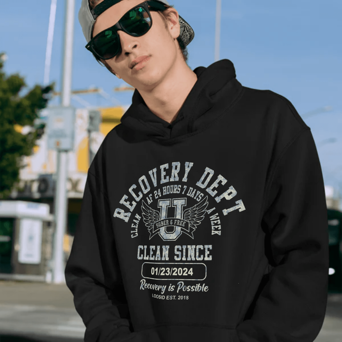 Recovery Hoodie | Sobriety Dept Hoodie with Custom Sobriety Date