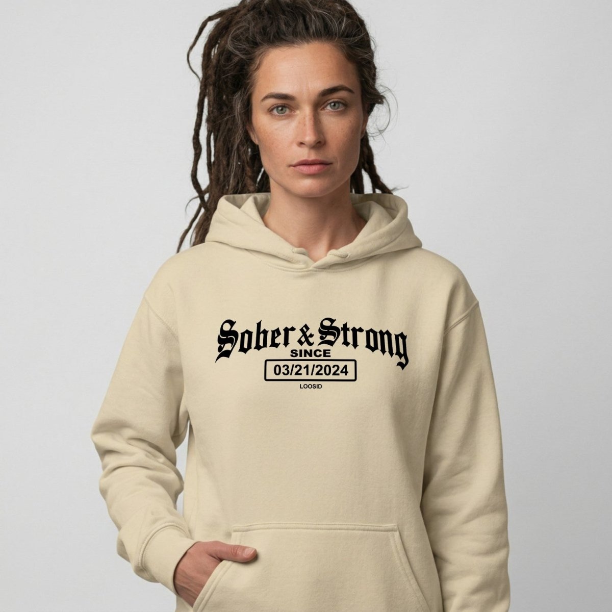 Old School Sober & Strong Recovery Hoodie side view (view 26)