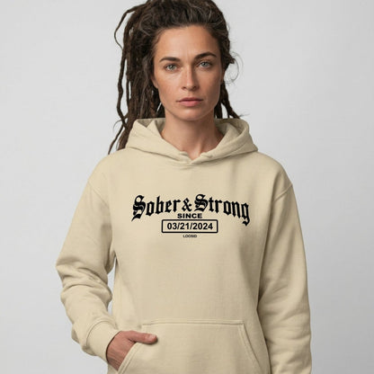 Old School Sober & Strong Recovery Hoodie side view (view 26)