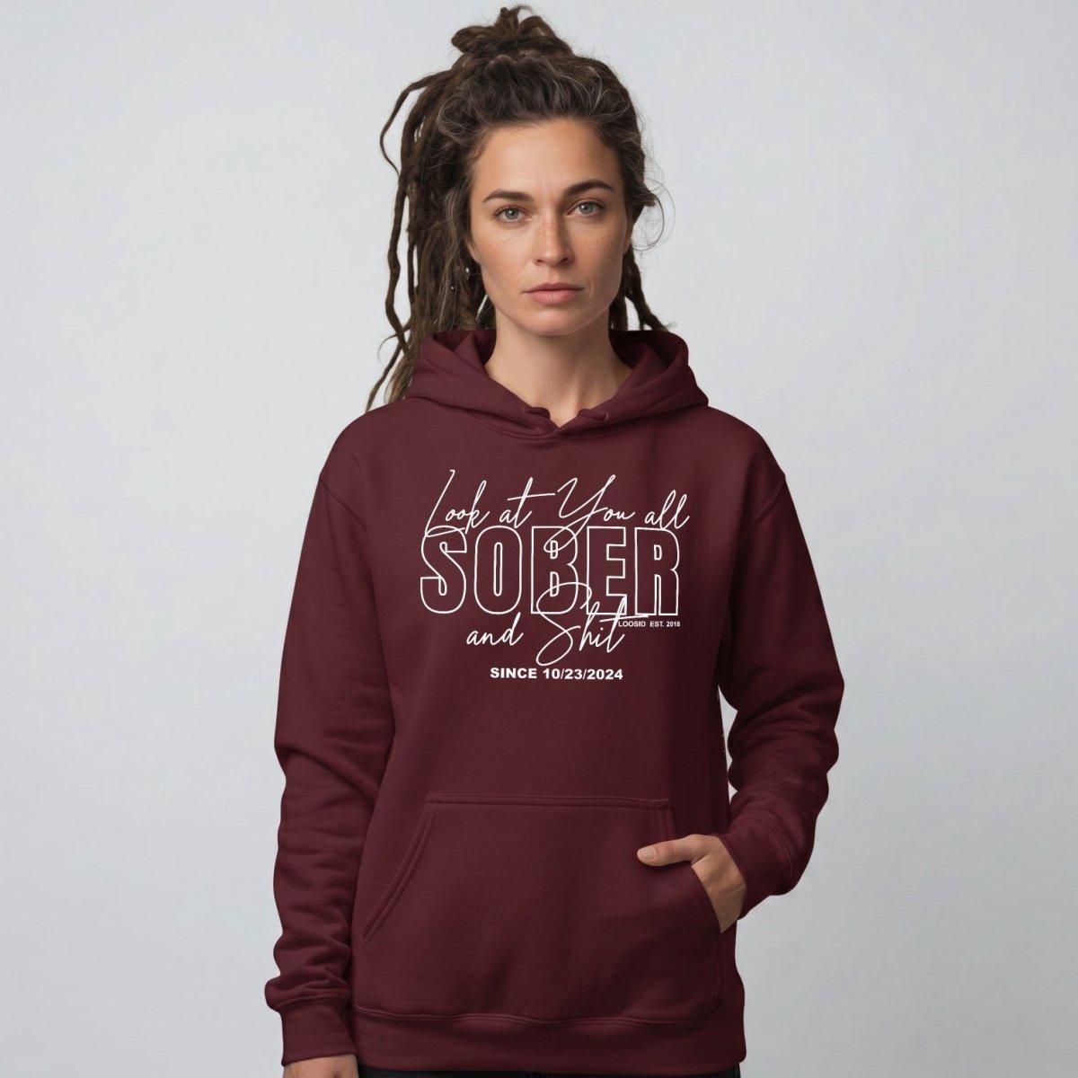 Look at You Sober Recovery Hoodie flat lay styled image (view 13)