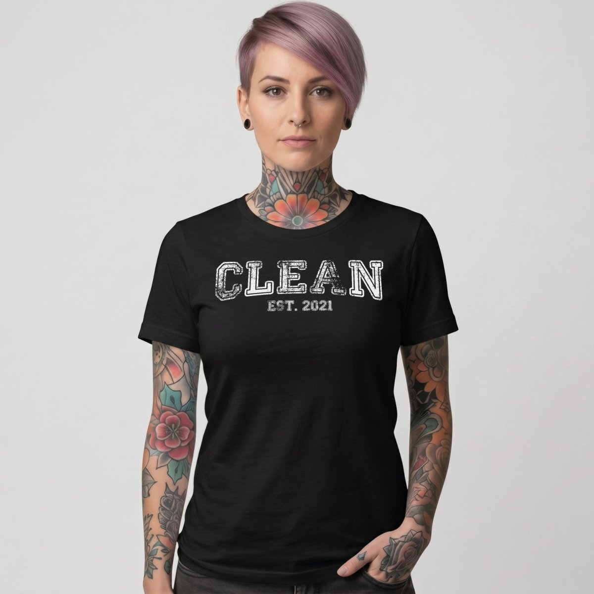 Clean T-Shirt | Women's Clean EST. Tee with Personalized Sobriety Date