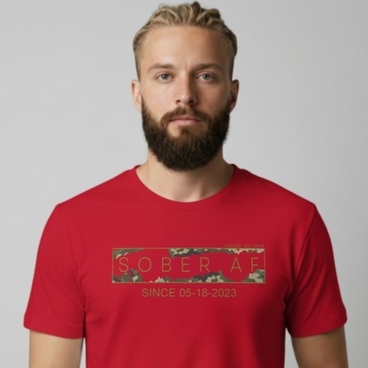 Sober T Shirt | Men's Sober AF Camo Tee with Personalized Date