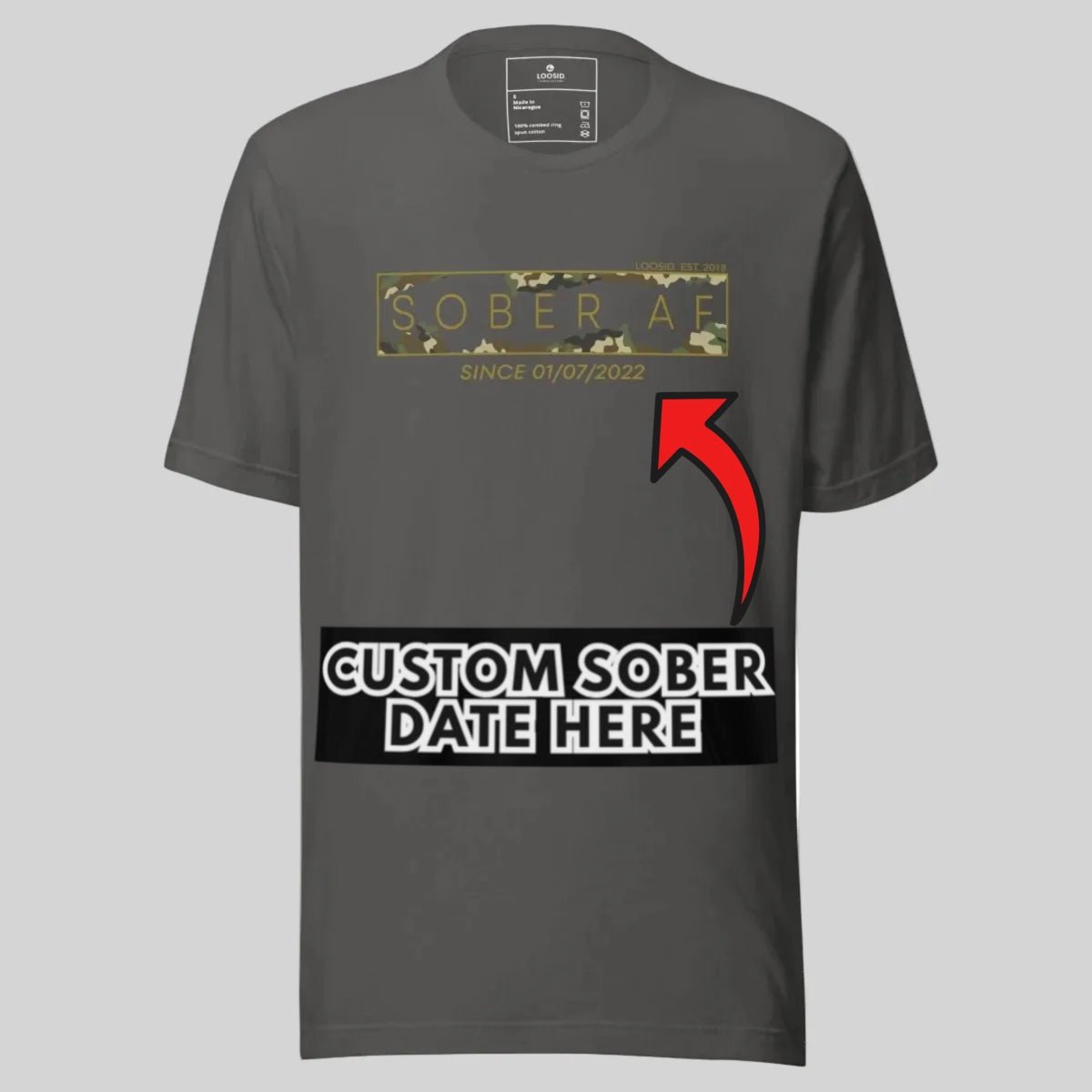 Sober T Shirt | Men’s Sober AF Camo Tee with Personalized Date