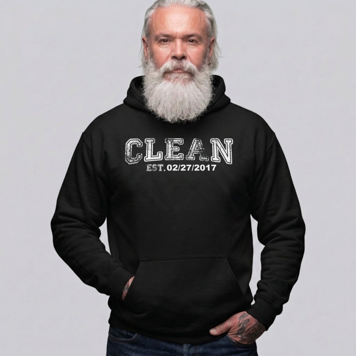 Clean Collegiate Hoodie W Personalize Recovery Date Recovery Hoodie back view (view 7)