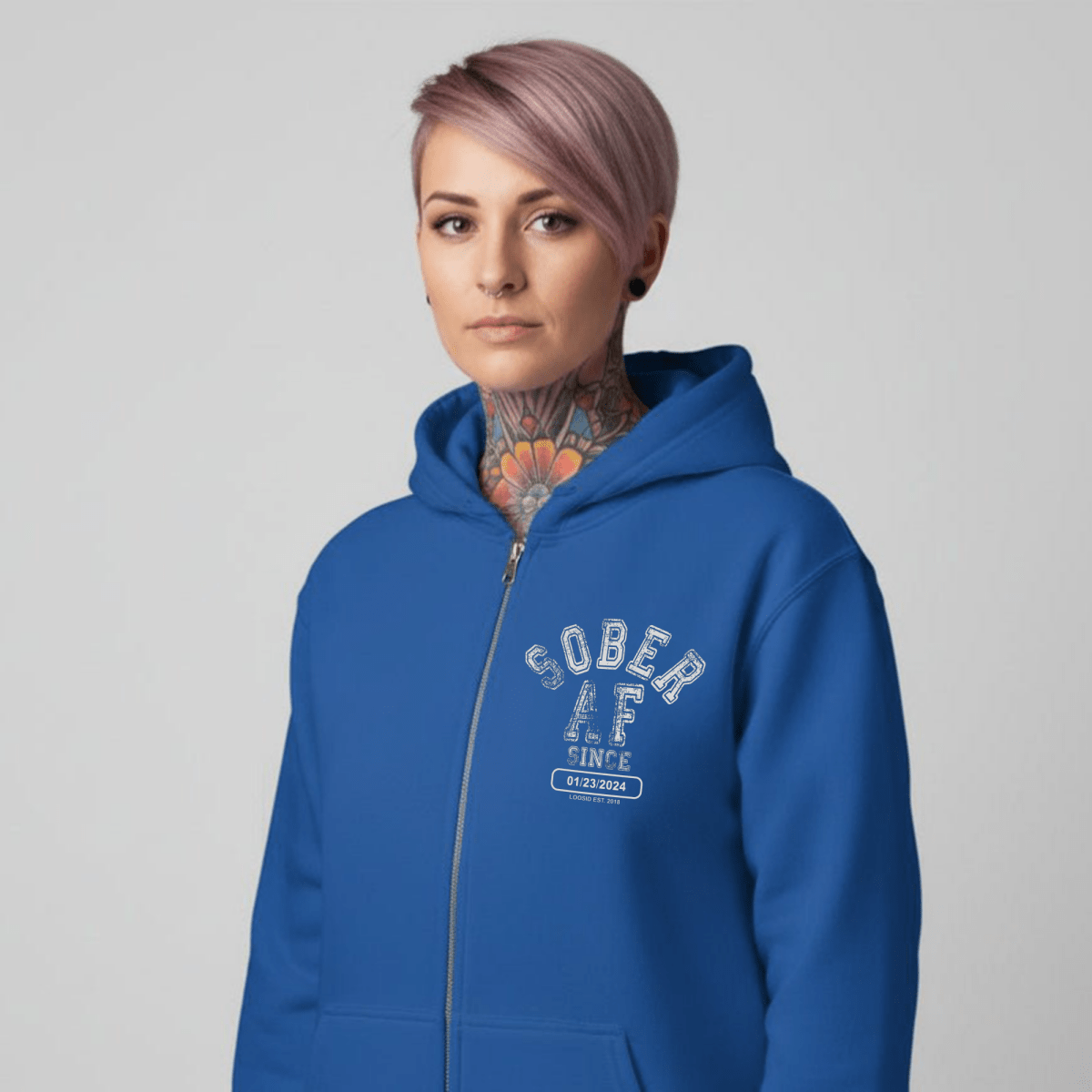 Recovery Hoodie | Sober AF Since Zip Hoodie with Custom Sobriety Date