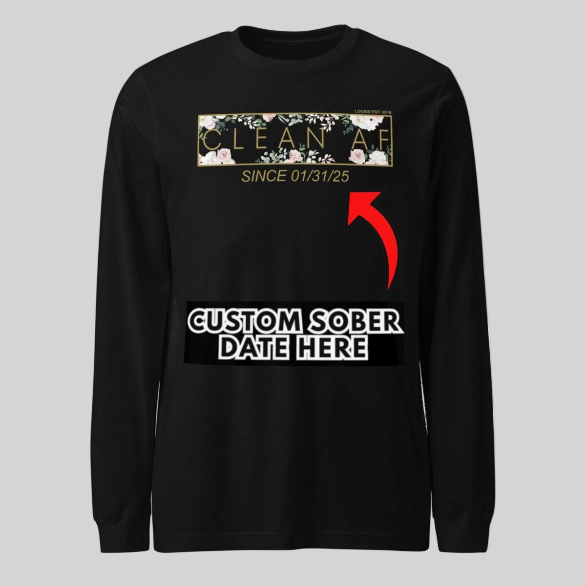 Clean AF Flower Long Sleeve Sober T Shirt graphic detail (view 4)