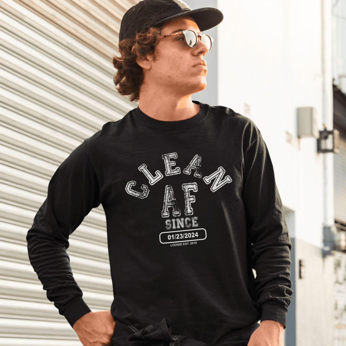 Men's Clean AF Since Long Sleeve T-shirt with Custom Recovery Date