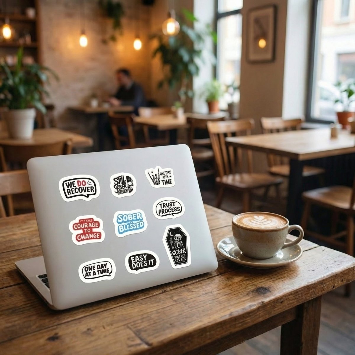sober stickers on laptop