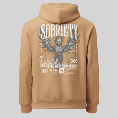 Back of Phoenix Reborn Sober Hoodie - Tan