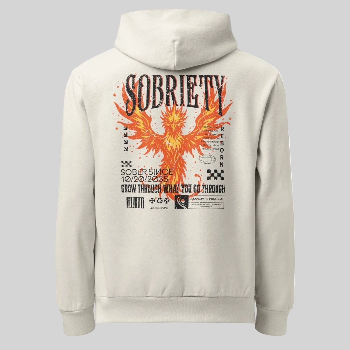 Back of Phoenix Reborn Sober Hoodie - Cream