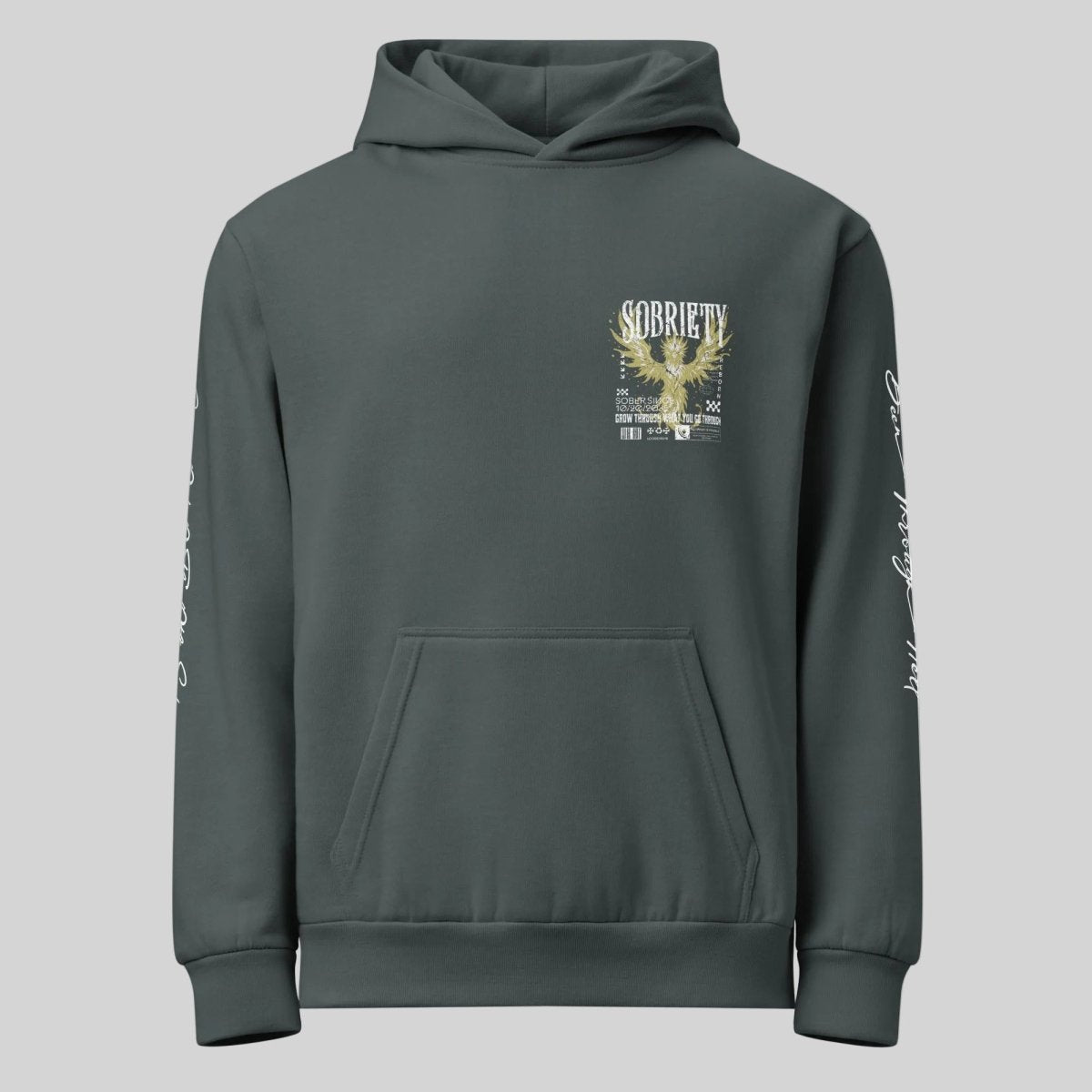 Navy Phoenix Reborn Recovery Hoodie ULTRA Premium Garment Dyed Recovery Hoodie flat lay styled image (view 3)