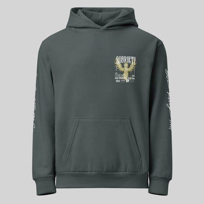 Navy Phoenix Reborn Recovery Hoodie ULTRA Premium Garment Dyed Recovery Hoodie flat lay styled image (view 3)