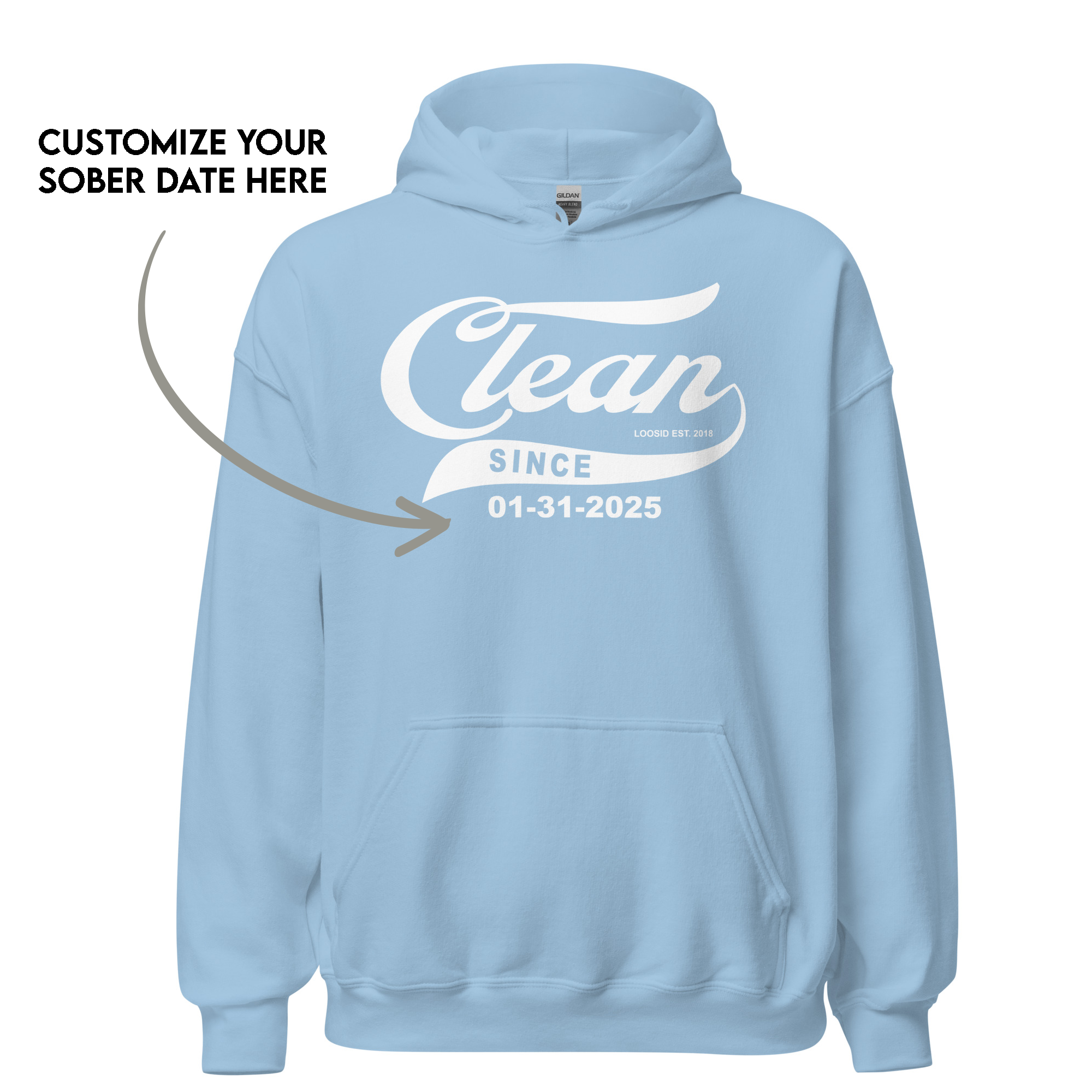 Women’s Clean Since Hoodie w/ Personalized Sobriety Date