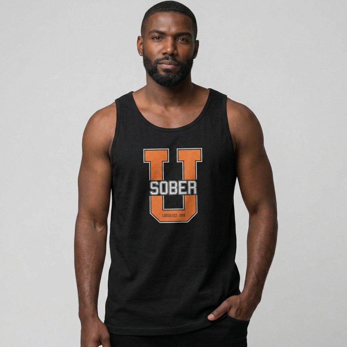 Big U Sober Sober Tank Top back view (view 7)