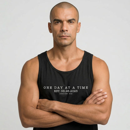 Loosid One Day At a Time Sober Tank Top featuring the design