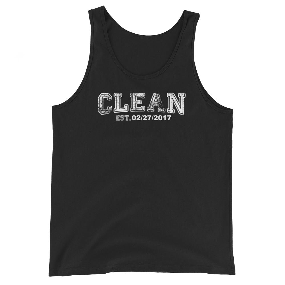 Clean Men's W Personalize Recovery Date Sober Tank Top lifestyle view (view 5)