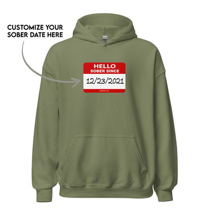 Men’s Hello Sober Since Hoodie w/ Personalized Sobriety Date
