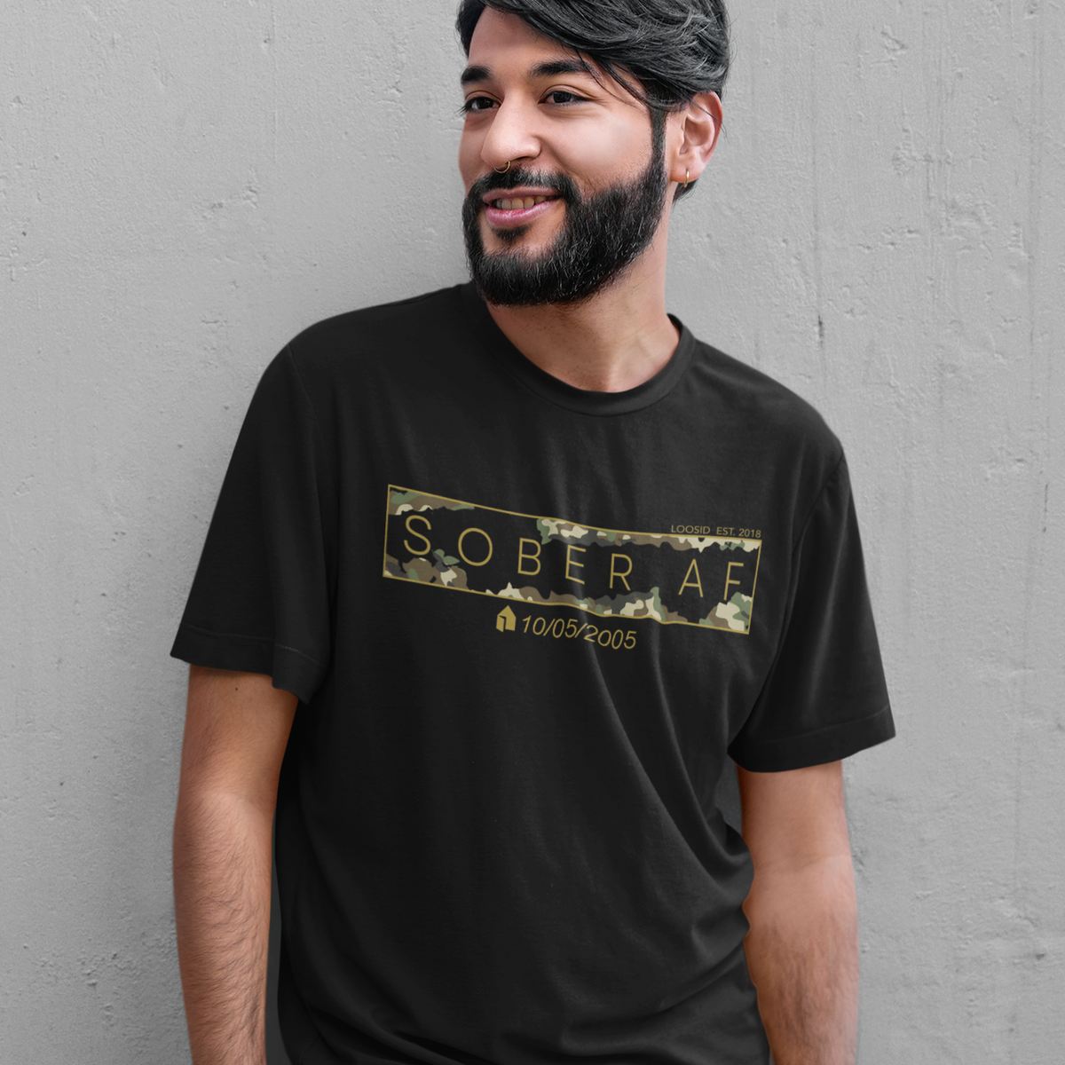 Mar Men's Sober AF Camo T-Shirt w/ Personalized Sobriety Date